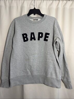 A Bathing Ape BAPE Crewneck Sweatshirt Ape Elbow Patch Gray Large